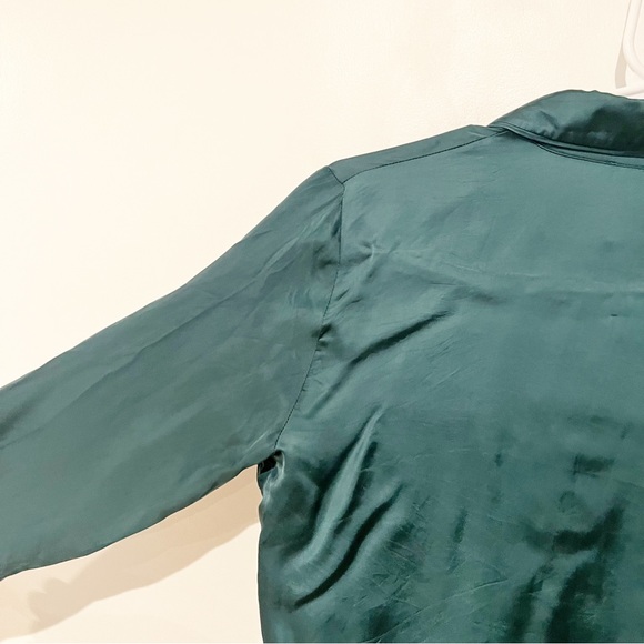 Wilfred Tie Front Button Up Blouse in Hunter Jade Green Satin Cupro size XS - Picture 3 of 7